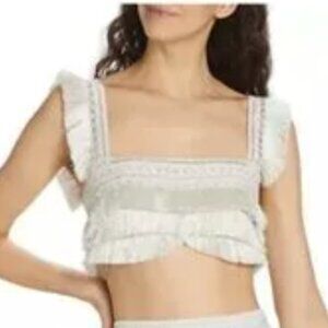 PatBO Cropped Metallic Fringe Top